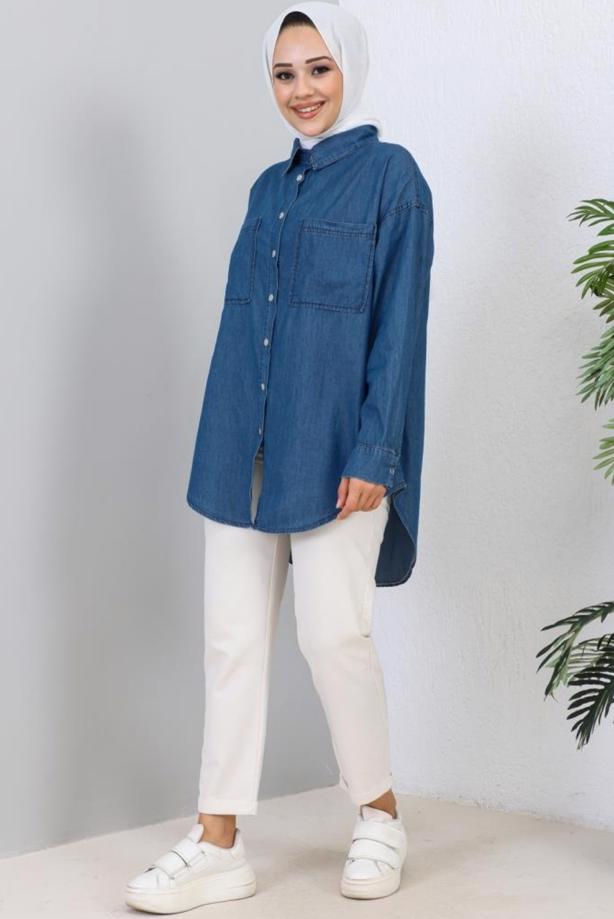 Tesettür giyim LACİVERT DENİM GÖMLEK T 1993 - TRENDTESETTÜR
