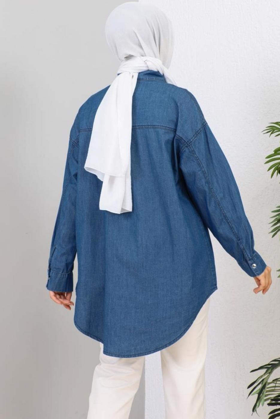 Tesettür giyim LACİVERT DENİM GÖMLEK T 1993