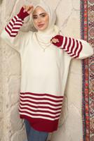 Tesettür giyim BORDO ÇİZGİ DETAYLI TRİKO TUNİK T 2608
