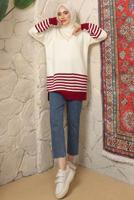 Tesettür giyim BORDO ÇİZGİ DETAYLI TRİKO TUNİK T 2608