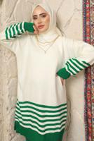 Tesettür giyim YEŞİL ÇİZGİ DETAYLI TRİKO TUNİK T 2608
