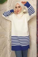 Tesettür giyim LACİVERT ÇİZGİ DETAYLI TRİKO TUNİK T 2608