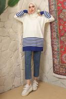 Tesettür giyim LACİVERT ÇİZGİ DETAYLI TRİKO TUNİK T 2608