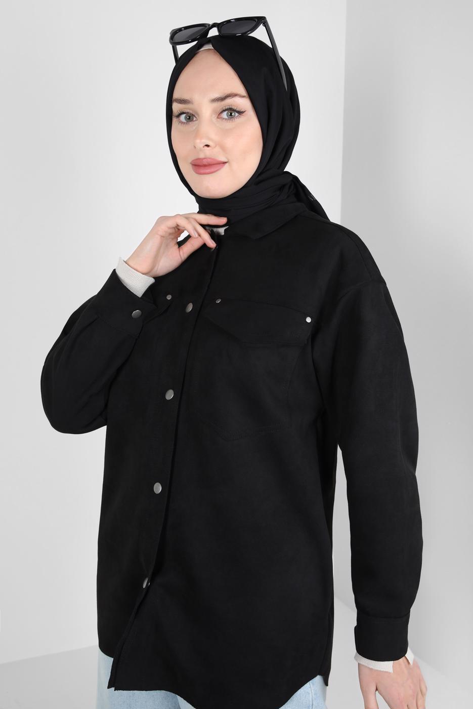 Tesettür giyim SİYAH SÜET GÖMLEK T 3511