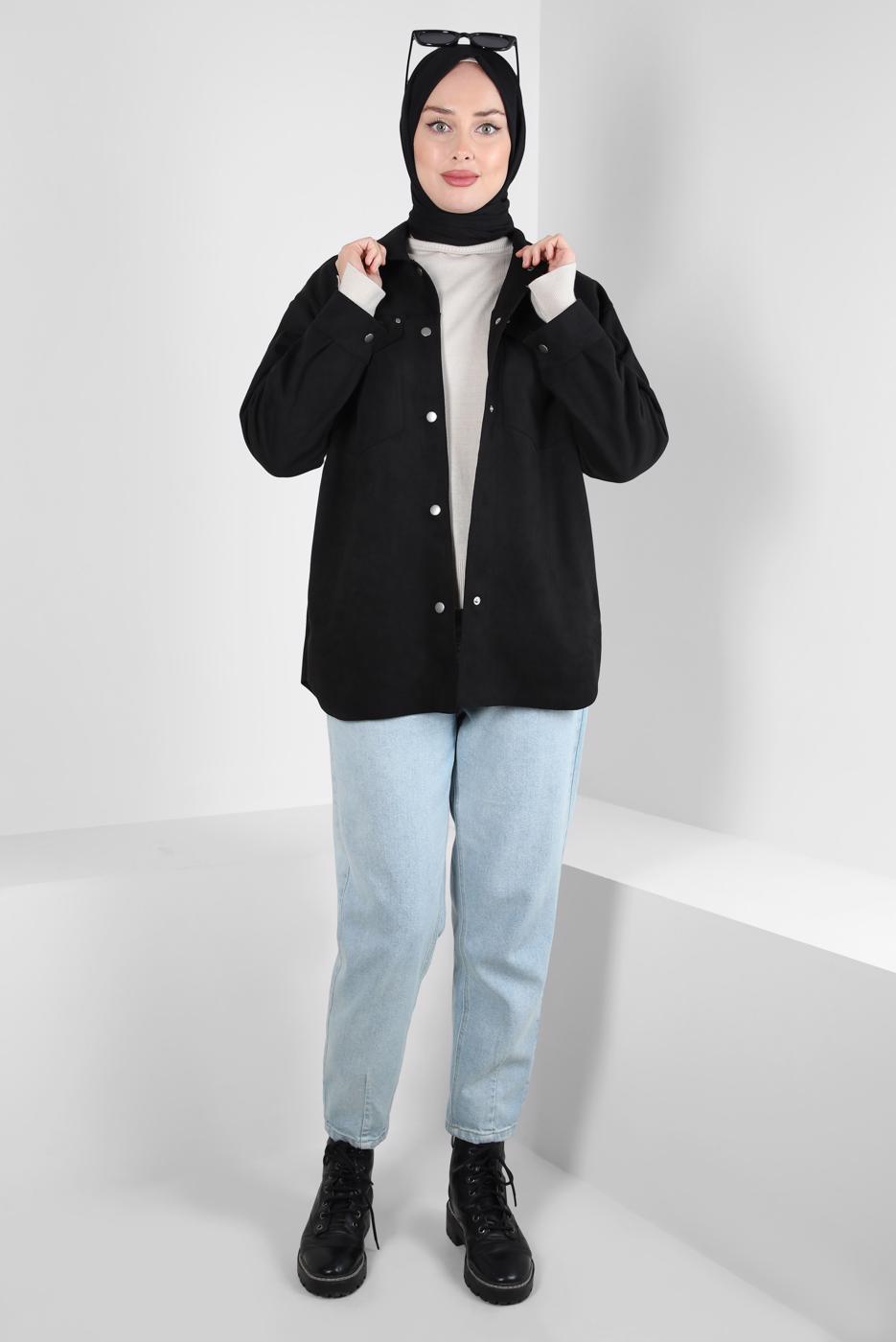 Tesettür giyim SİYAH SÜET GÖMLEK T 3511