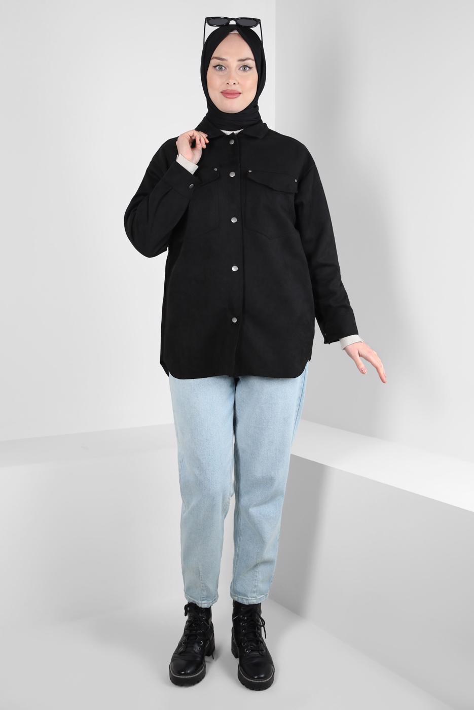 Tesettür giyim SİYAH SÜET GÖMLEK T 3511