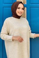 Tesettür giyim BEJ PÜSKÜL DETAYLI TRİKO TUNİK T 4132