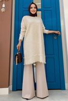 Tesettür giyim BEJ PÜSKÜL DETAYLI TRİKO TUNİK T 4132