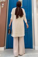 Tesettür giyim BEJ PÜSKÜL DETAYLI TRİKO TUNİK T 4132