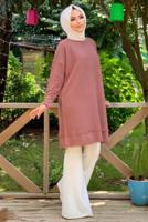 Tesettür giyim PEMBE PÜSKÜL DETAYLI TRİKO TUNİK T 4132