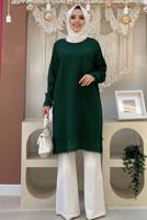 Tesettür giyim YEŞİL PÜSKÜL DETAYLI TRİKO TUNİK T 4132