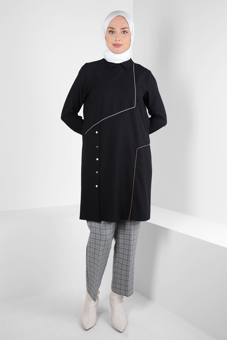 Hijab clothing BLACK ALVINA SHIRT COLLAR TUNIC T 44209
