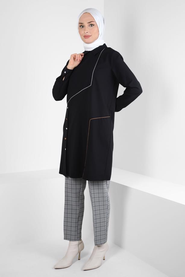 Hijab clothing BLACK ALVINA SHIRT COLLAR TUNIC T 44209 - TRENDTESETTÜR