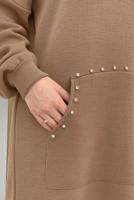 Tesettür giyim TABA KAPÜŞONLU TAŞ DETAYLI TRİKO TUNİK T 44222