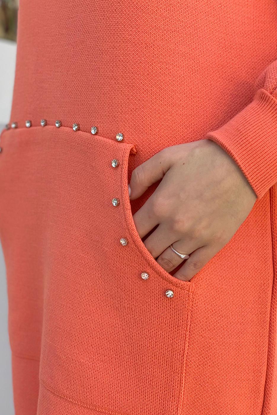 Tesettür giyim NARÇİÇEĞİ KAPÜŞONLU TAŞ DETAYLI TRİKO TUNİK T 44222