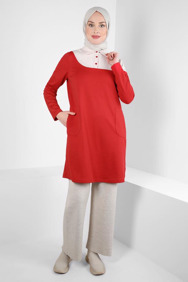 Hijab clothing RED T 44268 ALVİNA 8528 TUNİK 38-46 TEK 40 - TRENDTESETTÜR
