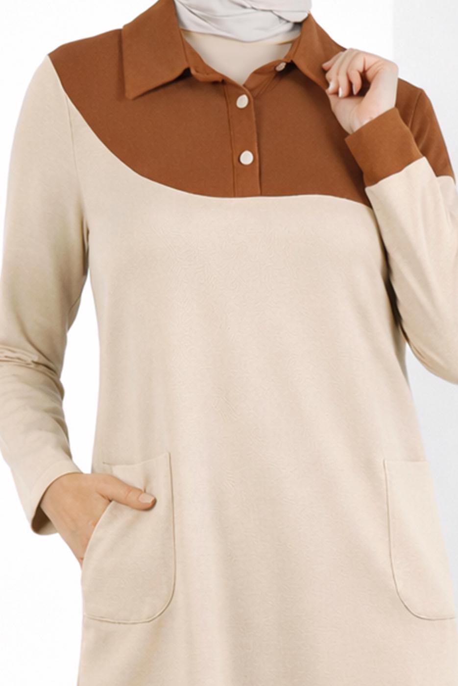 Tesettür giyim BEJ ALVİNA İKİ RENKLİ TUNİK T 44268