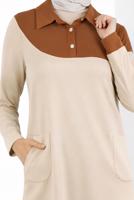 Tesettür giyim BEJ ALVİNA İKİ RENKLİ TUNİK T 44268