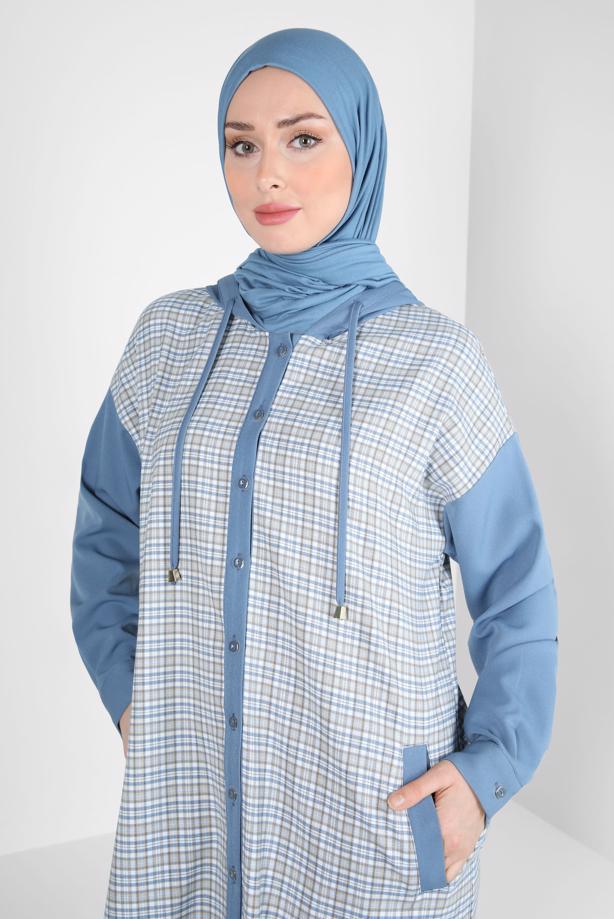 Hijab clothing BLUE ALVINA PLAID TUNIC T 44317 - TRENDTESETTÜR