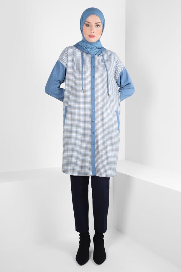 Hijab clothing BLUE ALVINA PLAID TUNIC T 44317 - TRENDTESETTÜR