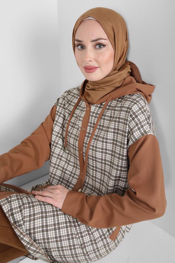 Hijab clothing BROWN ALVINA PLAID TUNIC T 44317 - TRENDTESETTÜR