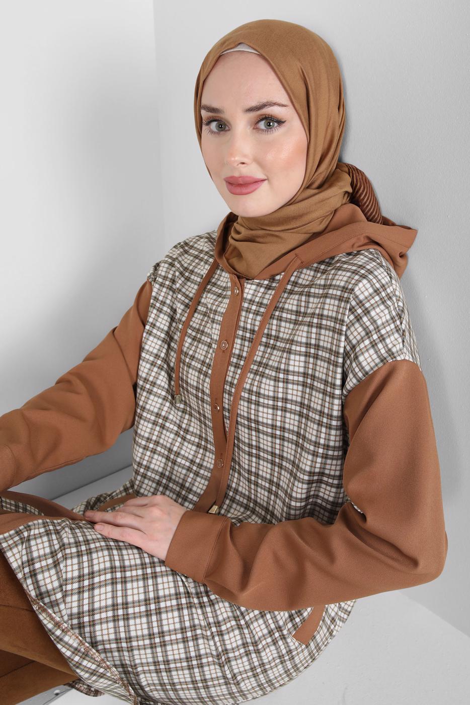 Hijab clothing BROWN ALVINA PLAID TUNIC T 44317