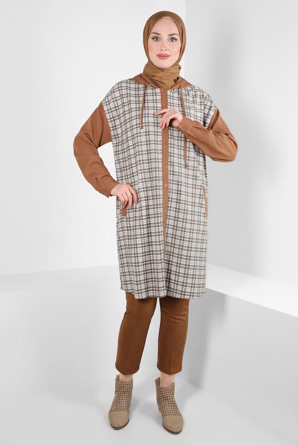 Hijab clothing BROWN ALVINA PLAID TUNIC T 44317 - TRENDTESETTÜR