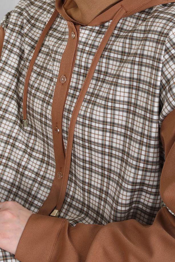 Hijab clothing BROWN ALVINA PLAID TUNIC T 44317 - TRENDTESETTÜR