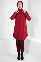 Tesettür giyim KIRMIZI ALVİNA GÖMLEK YAKA TUNİK T 44344