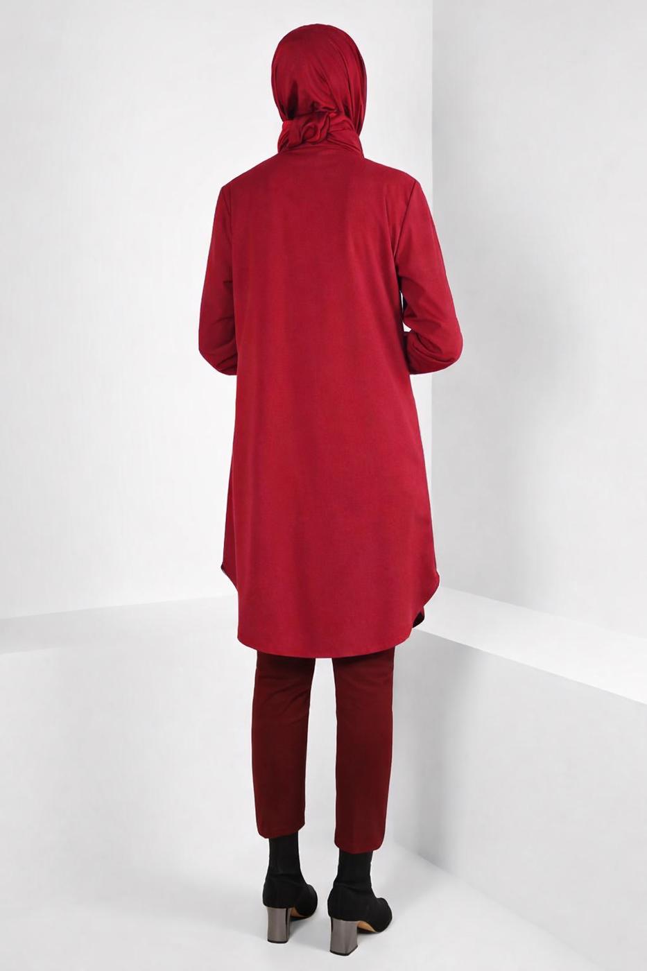 Tesettür giyim KIRMIZI ALVİNA GÖMLEK YAKA TUNİK T 44344