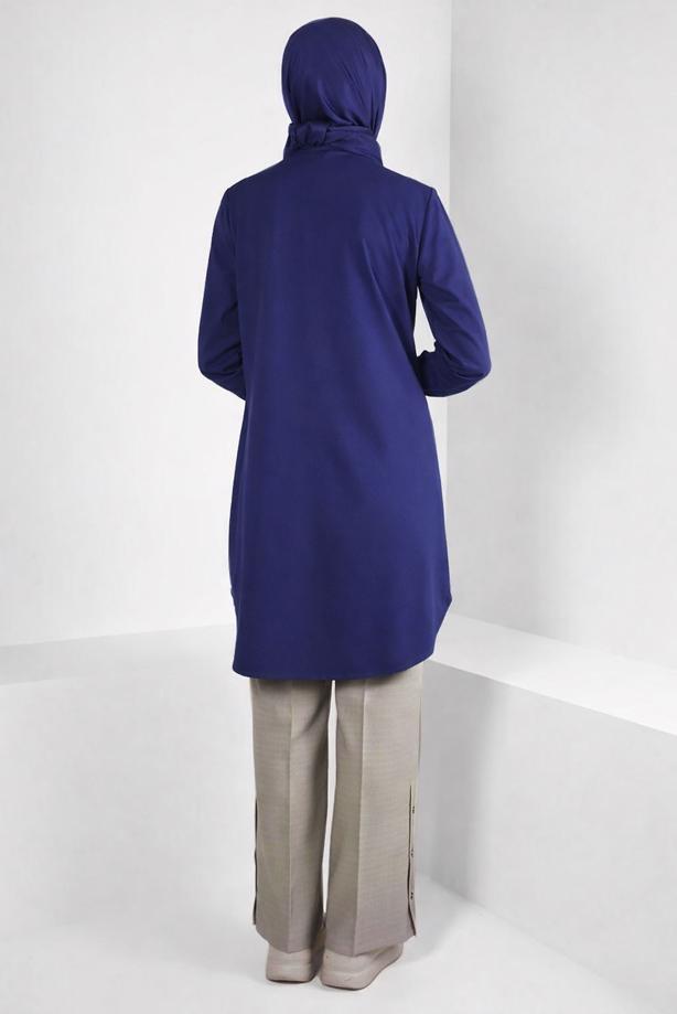 Tesettür giyim LACİVERT ALVİNA GÖMLEK YAKA TUNİK T 44344 - TRENDTESETTÜR