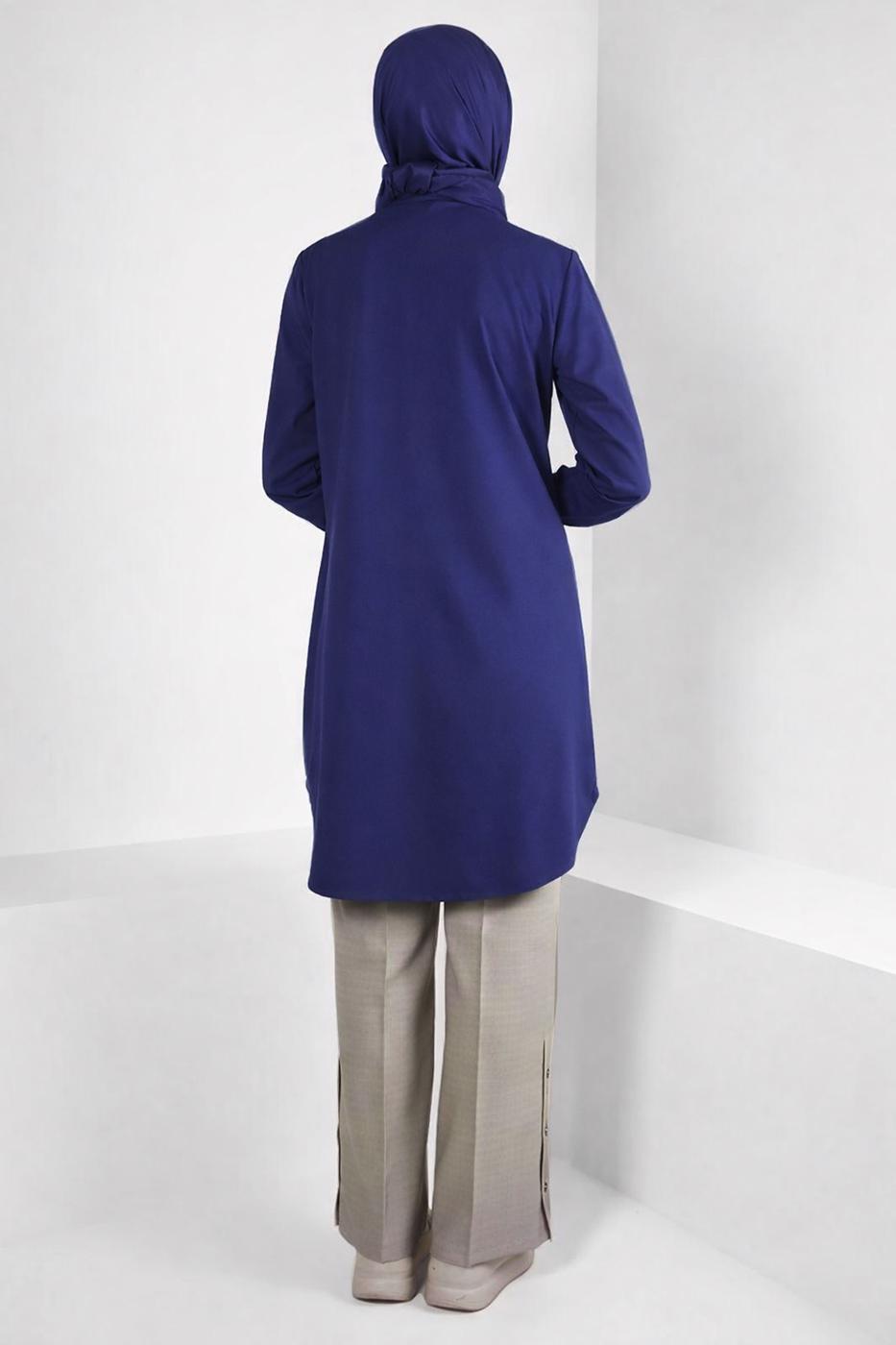 Tesettür giyim LACİVERT ALVİNA GÖMLEK YAKA TUNİK T 44344