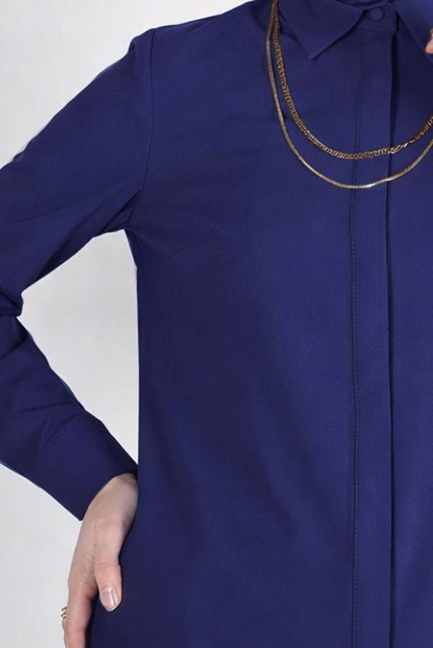 Tesettür giyim LACİVERT ALVİNA GÖMLEK YAKA TUNİK T 44344 - TRENDTESETTÜR