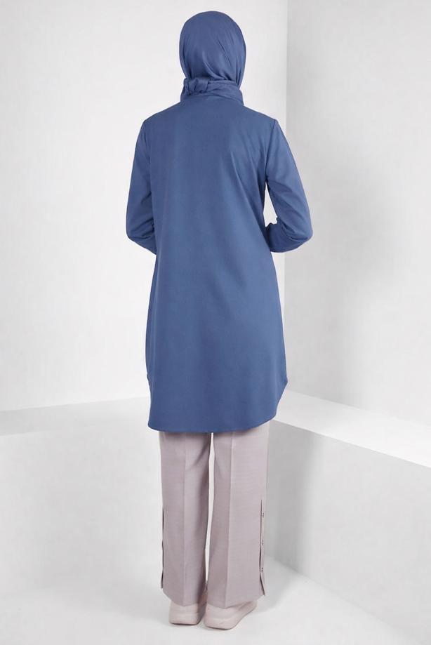 Tesettür giyim YEŞİL ALVİNA GÖMLEK YAKA TUNİK T 44344 - TRENDTESETTÜR