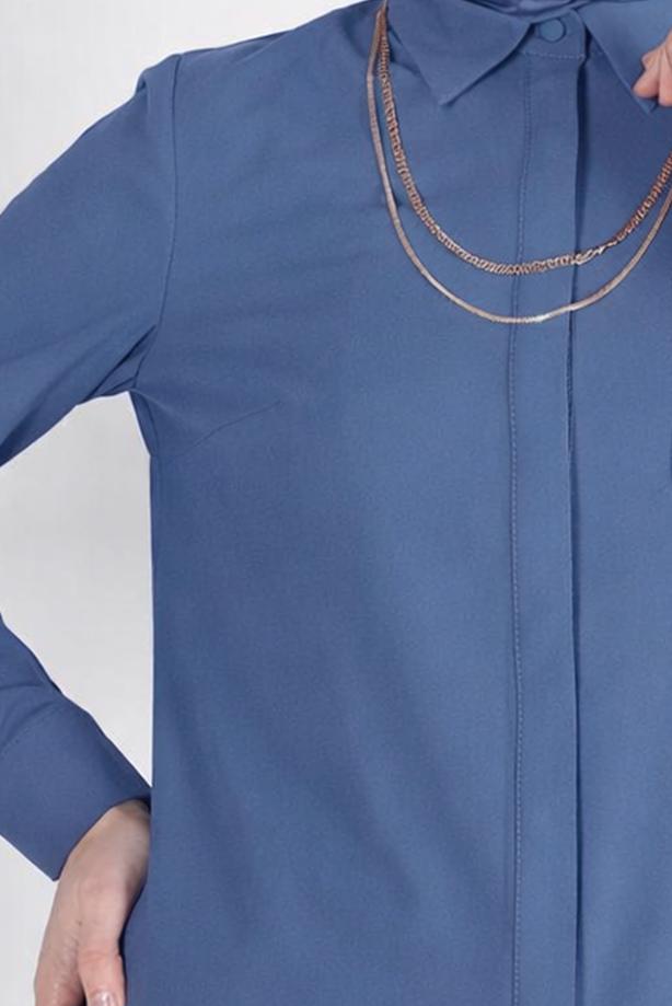 Tesettür giyim YEŞİL ALVİNA GÖMLEK YAKA TUNİK T 44344 - TRENDTESETTÜR