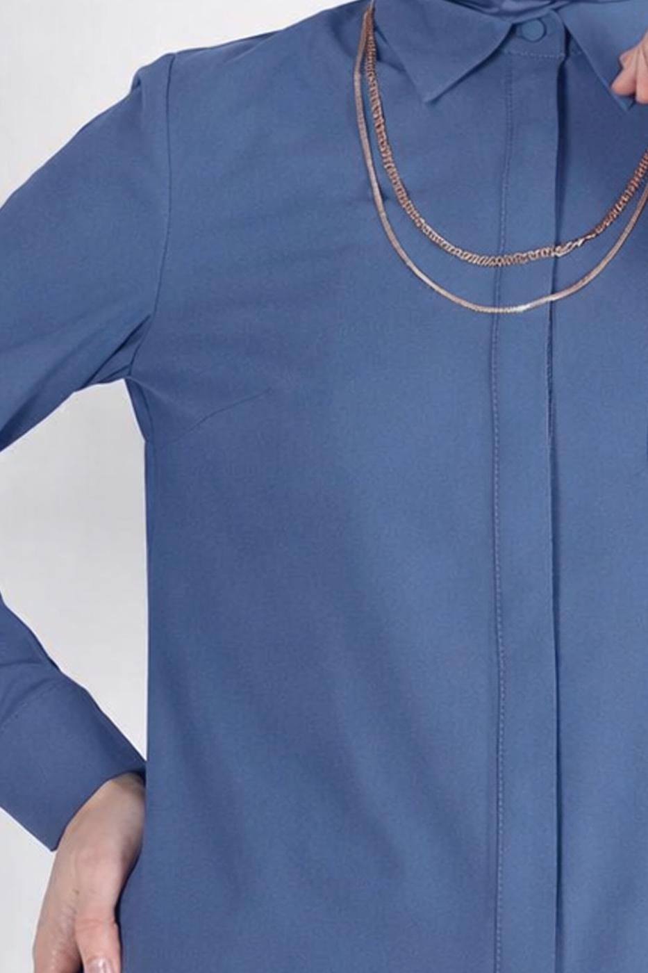 Tesettür giyim YEŞİL ALVİNA GÖMLEK YAKA TUNİK T 44344