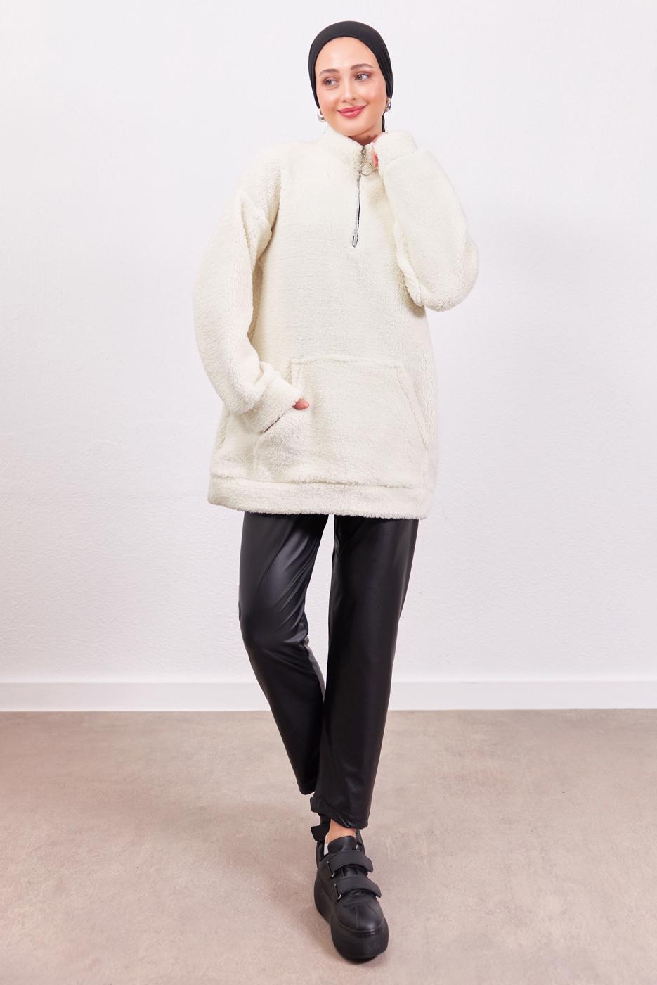 Vêtements hijab ÉCRU TUNIQUE ZIPPÉE PELUCHE T 4453