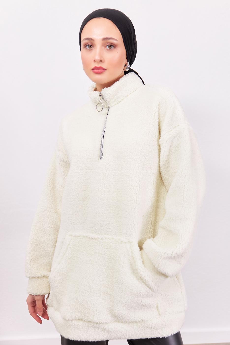 Vêtements hijab ÉCRU TUNIQUE ZIPPÉE PELUCHE T 4453