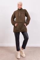 Tesettür giyim KAHVE FERMUARLI PELUŞ TUNİK T 4453