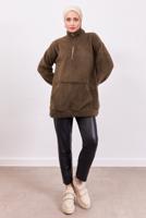 Tesettür giyim KAHVE FERMUARLI PELUŞ TUNİK T 4453