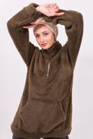 Tesettür giyim KAHVE FERMUARLI PELUŞ TUNİK T 4453