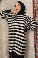 Tesettür giyim SİYAH ÇİZGİLİ TRİKO TUNİK T 4608