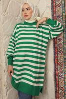 Tesettür giyim YEŞİL ÇİZGİLİ TRİKO TUNİK T 4608