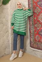 Tesettür giyim YEŞİL ÇİZGİLİ TRİKO TUNİK T 4608