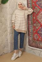 Tesettür giyim VİZON ÇİZGİLİ TRİKO TUNİK T 4608