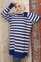 Tesettür giyim LACİVERT ÇİZGİLİ TRİKO TUNİK T 4608
