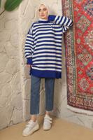 Tesettür giyim LACİVERT ÇİZGİLİ TRİKO TUNİK T 4608