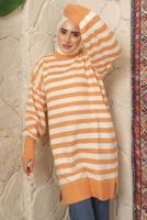 Tesettür giyim TURUNCU ÇİZGİLİ TRİKO TUNİK T 4608