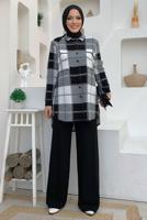 Tesettür giyim EKRU KARELİ TRİKO TUNİK T 4734