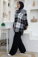 Tesettür giyim EKRU KARELİ TRİKO TUNİK T 4734